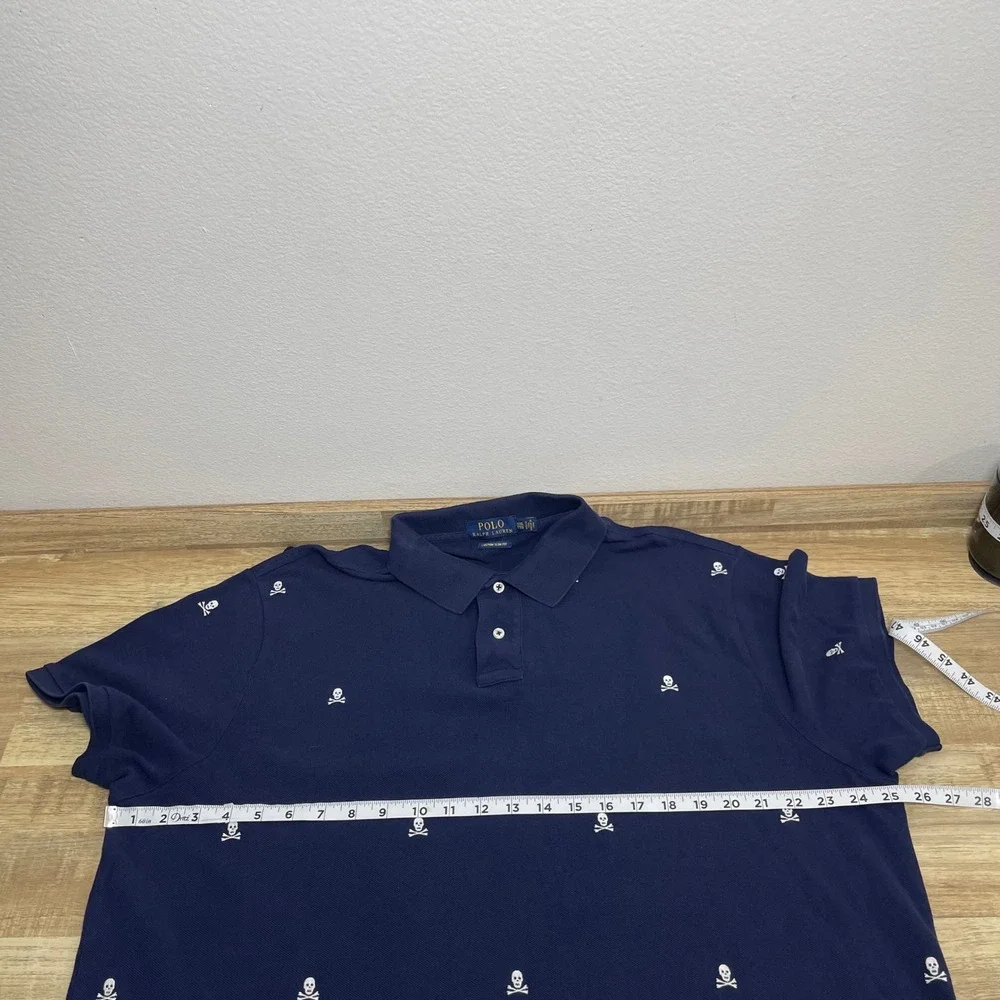 Polo Ralph Lauren Skull Crossbones Custom Slim Fit Polo Shirt Mens XXL Navy Blue